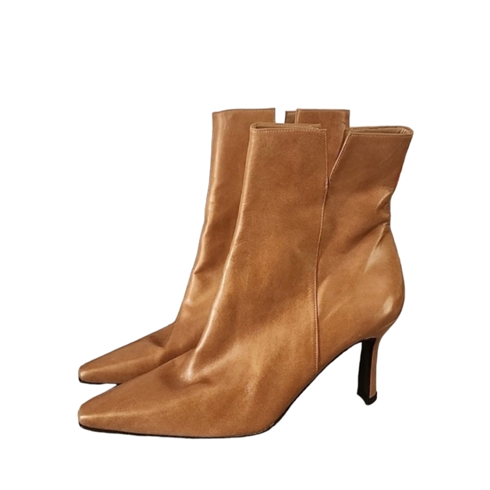 STUART WEITZMAN VINTAGE Metallic Gold Leather Boots 9.5 Pointed Toe Heel RARE - Picture 3 of 17